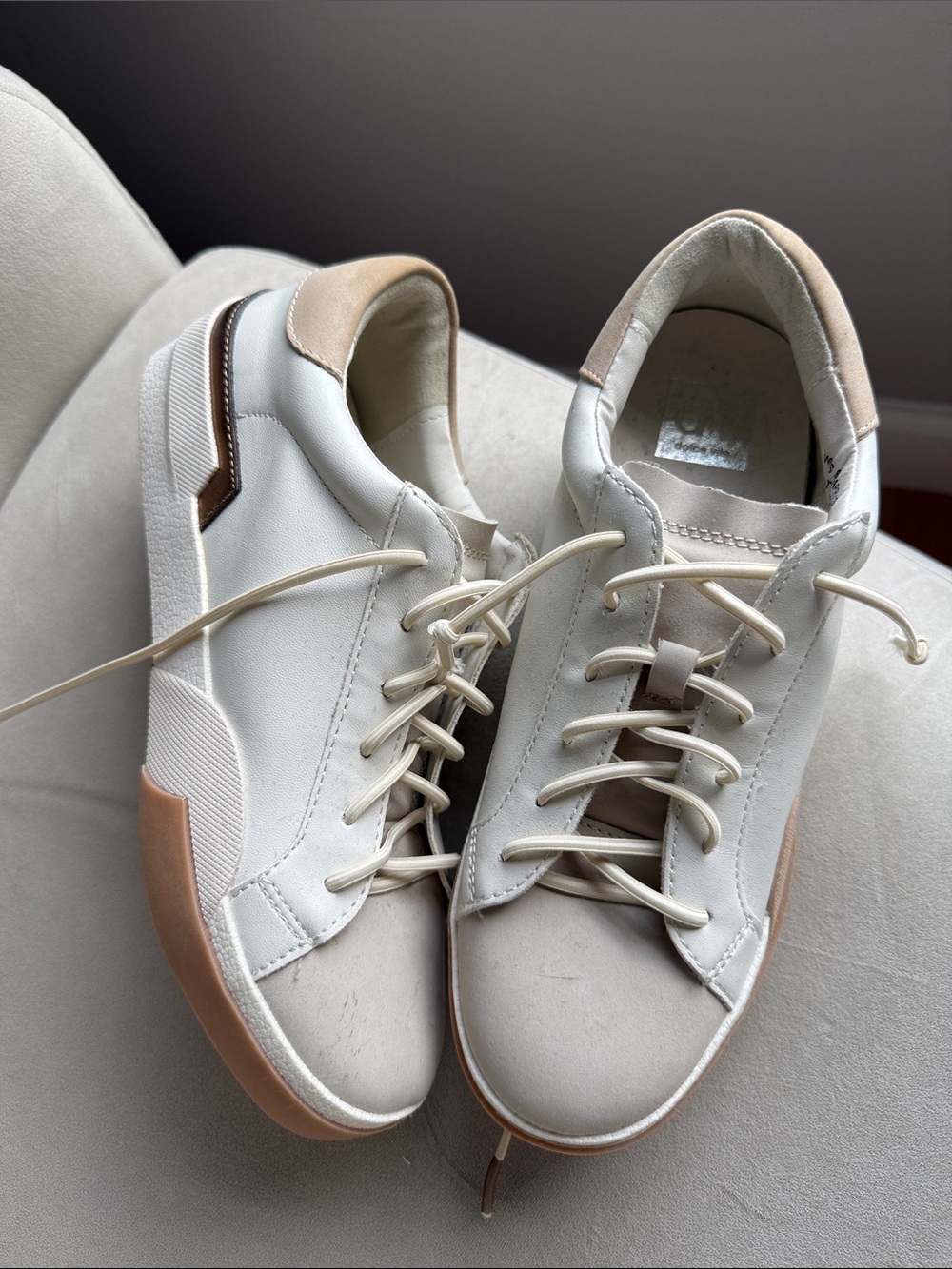 Dolce Vita Casual White and Beige Low-Top Slip On Sneakers
